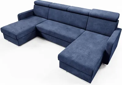 Zdjęcie produktu dla LIKMA Narożnik 274 cm Granatowy Rozkładany MAKO Kształt U z Funkcją Spania (254x125 cm) i Pojemnikiem na Pościel Sofa z Regulowanymi Zagłówkami