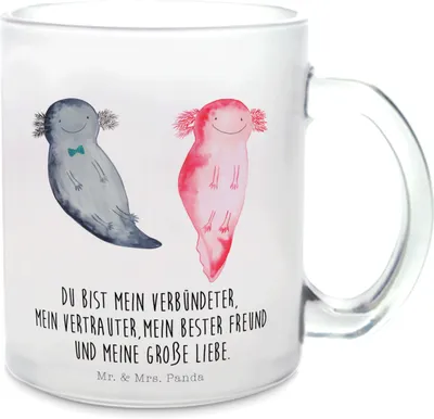 Produktbild von Mr. & Mrs. Panda Pott Axolotl Freundin - Transparent - Geschenk, Glasbecher, Tee Tasse, Valentinstag, Haferl, Teetasse aus Glas, Lurch, Liebe, Trinkglas
