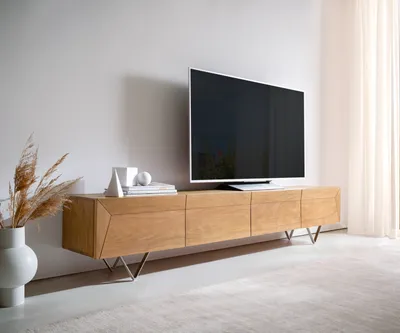 Produktbild von DELIFE Lowboard Kayu 220 cm Akazie Natur 4 Türen V-Fuß