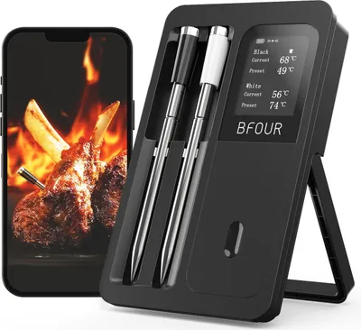 Obrázek produktu pro BFOUR Smart BBQ teploměr na maso 2 senzory – vylepšená verze černá USB