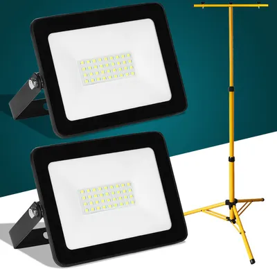 Produktbild von Jopassy LED Baustrahler 2x 30W LED Fluter Flutlicht mit Stativ Außenstrahler IP81 Wasserdicht Scheinwerfer Arbeitsleuchte Kaltweiß