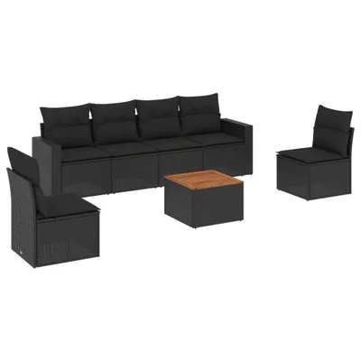 Produktbild von vidaXL 7-tlg. Garten-Sofagarnitur mit Kissen Schwarz Poly Rattan
