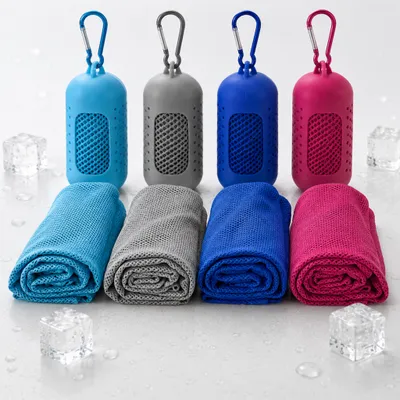 Produktbild von 4 Stück Kühlhandtuch Cooling Towel, 100 x 30 cm, Kühlendes Sporthandtuch schnelltrocknend, Mikrofaser Eishandtuch für Fitness, Gym,Yoga,Laufen,Outdoor