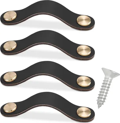Produktbild von 4 Stück Ledergriffe für Möbel, möbelgriffe leder Schwarz Möbelgriffe
