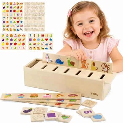 Produktbild von Viga Lernspiel aus Holz, Sortierspiel, Tiere, Obst, Gemüse, Montessori