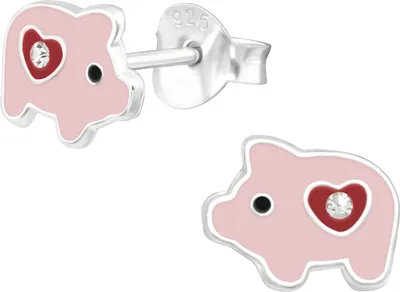 Produktbild von Kinder Ohrringe Ohrstecker 925 Sterling Silber Schwein mit Herz