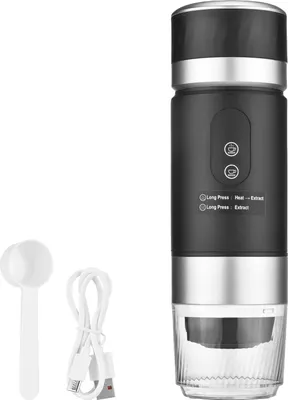 Tragbare Kaffeemaschine 3-In-1 Hot Cold Brew mit Digitalanzeige für Zuhause Büro Auto Schwarz