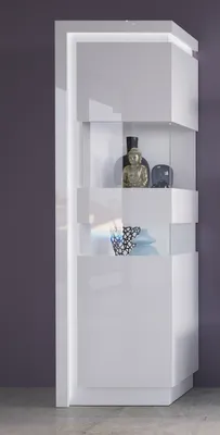 Produktbild von Vitrinenschrank mit indirekter Beleuchtung, Türanschlag rechts, in weiß Hochglanz LYNDHURST-129, B/H/T ca. 60/198,5/42 cm