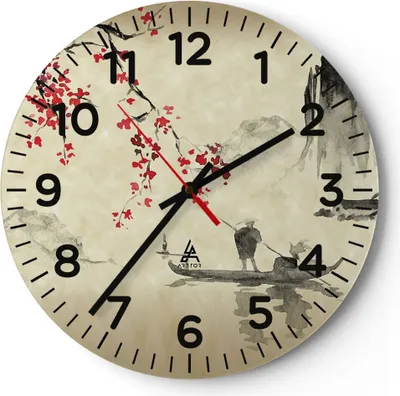 Produktbild von Wanduhr - Rund - Glasuhr - Blume Kirschen Japan - 30x30cm - Schleichendes Uhrwerk - Lautlos - zum Aufhängen bereit - Dekoration Modern - Wanddekoration aus Glas - C4AR30x30-5020