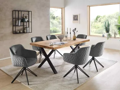 Produktbild von Essgruppe CAPRI-X Esstisch Eiche massiv geölt, 6 Stühle in grau
