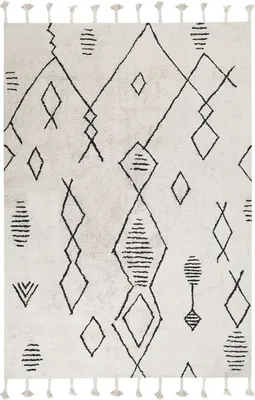 Obrázok produktu pre BELIANI Koberec biela a čierna bavlna 140 x 200 cm geometrický vzor strapce orientálny boho