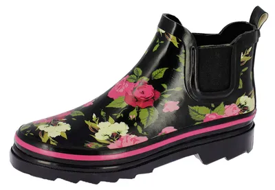 Beck Damen Gummistiefel Regenstiefel Kurzschaft Stiefel in schwarz mit Rosen