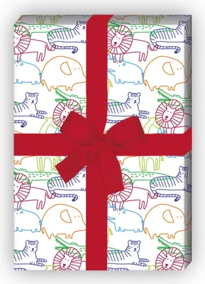 Produktbild von Buntes Kinder Geschenkpapier mit wilden Tieren, weiß - G11896, 32 x 48cm