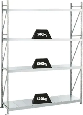 Produktbild von Schulte Weitspannregal mit Stahlpaneelen WS 3000 | Grundregal | HxBxT 250x225x80cm | 4 Ebenen | Fachlast 500kg | Verzinkt