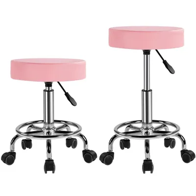 Produktbild von Yaheetech Rollhocker Drehhocker, höhenverstellbar 50,5–65 cm, Arbeitshocker mit Rollen, Bürohocker bis 120 kg, Rosa