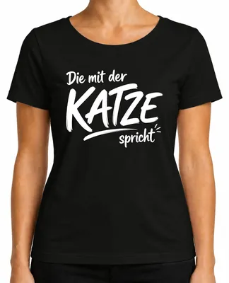 Imagen del producto de Camiseta negra para mujer, talla L, con el mensaje: "A la que le habla el gato", diseño divertido y sarcástico