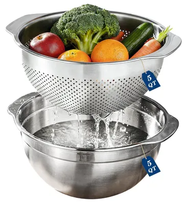 Produktbild von Siebschüssel aus Edelstahl - 5QT - Mikrowellengeeignet - Rutschfest - Ergonomischer Griff