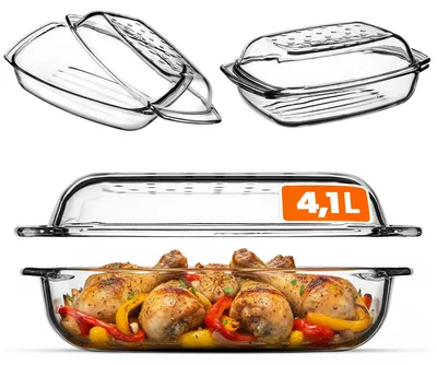 Image de Plat à gratin en verre, plat allant au four avec couvercle en verre résistant à la chaleur, plat allant au four pour lasagnes, ragoût de légumes, plat à gratin en verre pour cuisson au four (rectangulaire - 4,1 litres)