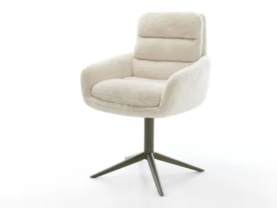 Produktbild von DELIFE Drehstuhl Abelia-Flex mit Armlehnen Plüsch Creme-Weiß Fußkreuz Effektfinish Titan 360° drehbar Wippfunktion
