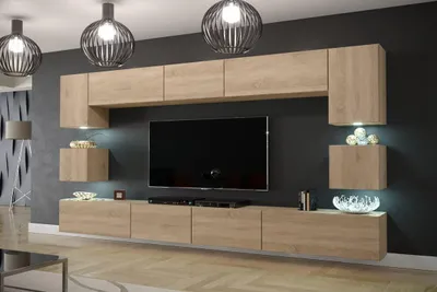 Image de Furnitech Meuble de salon (Chêne Sonoma) avec LED Blanc - Suspendu Meuble de salon Moderne - Meuble avec étagères et meuble TV (Nowara AN1-17S-M50 1C)