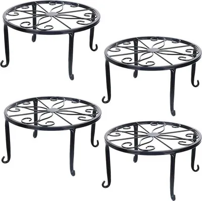 Produktbild von Set mit 4 Pflanzenständern aus Metall, Pflanzgefäßständer, rostfreier Blumentopfständer aus Eisen, schwarz, 23 cm