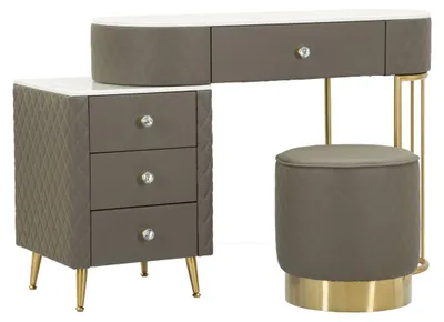 Produktbild von Schminktisch Sharon Grau und Gold mit Hocker 120 cm — 2-teiliges Set