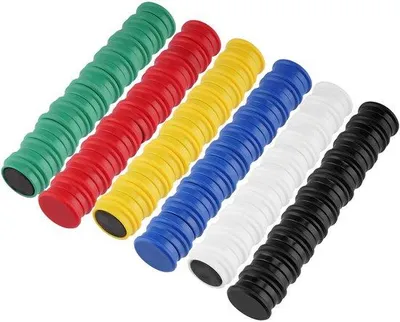 Produktbild von Magnetische Bordmagneten, 60 Stück Ø 24 mm, in 6 Farben, ideal für Flipover, Whiteboard und Kühlschrank Magneten