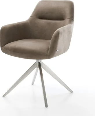 Produktbild von DELIFE Drehstuhl Pejo-Flex Mikrofaser Taupe Vintage Kreuzgestell breit Edelstahl 360° drehbar Wippfunktion Taschenfederkern