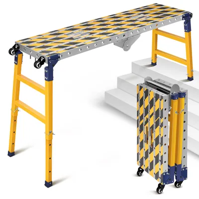 Zdjęcie produktu dla stalowe rusztowanie jezdne 2w1 Składane rusztowanie Drabina teleskopowa Drabina jezdna składana Regulowana wysokość 70-110 cm Powierzchnia stojąca 140×36 cm Maks. 500 kg Do użytku wewnątrz i na zewnątrz budynków