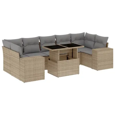 Imagen del producto de vidaXL Juego de 8 piezas de sofá de jardín con cojines, color beige, de ratán sintético