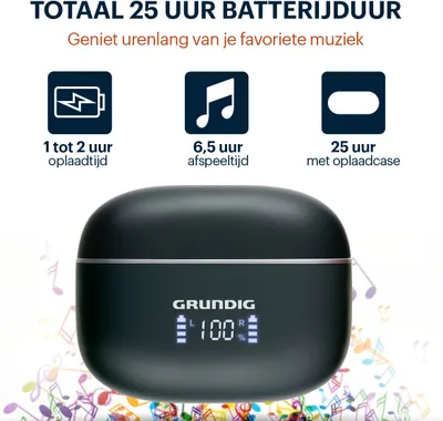 Produktbild von Grundig Kopfhörer Kabellos In Ear Bluetooth Earbuds 300mAh -  Ohrhörer mit LED-Anzeige und 6,5 Std Wiedergabezeit - inkl. Ladeetui und USB-C Ladekabel