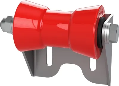 Image de Rouleau de quille en polyuréthane avec support U aide à la mise à l'eau des remorques de bateaux galvanisé SUPROD, 130 mm, rouge