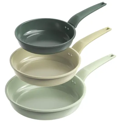 3-teilige Eisenpfannen-Set 20/24/28 cm, keramisch, für Induktion