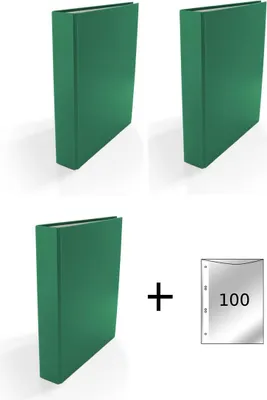 Produktbild von 3x Ringbuch / DIN A5 / 4-Ring Ordner / Farbe: grün + 100 Prospekthüllen