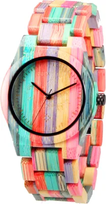 Produktbild von Alienwork Armbanduhr Damen Mehrfarbig Holz-Armband Natur-Bambus Handgefertigt