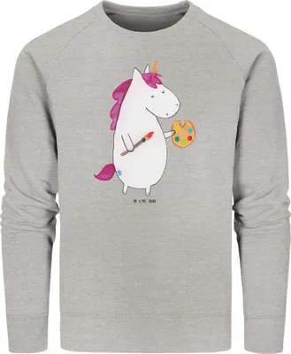 Produktbild von Mr. & Mrs. Panda Baumwoll Pullover Einhorn Künstler Größe XXL - Heather Grey - Geschenk, Bio, Pulli, Rundhals, Farbe, Artist, Sweatshirt, Welt, Unicorn, Stift, Sweater