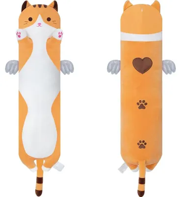 Obrázek produktu pro Měkký plyšový polštář ve tvaru kočky – dlouhý polštář – žlutý, 90 cm