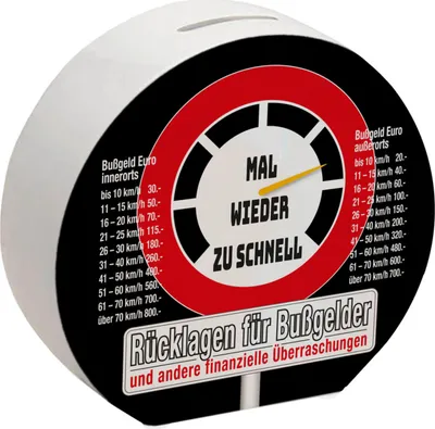 Produktbild von Zu schnell gefahren Bußgeld Spardose in schwarz mit Straßenschild Motiv