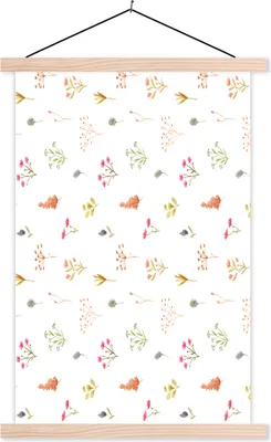 Produktbild von MuchoWow® Textilposter Blumen - Pastell - Muster 120x180 cm mit holzfarbenen Rahmen - Textil-Plakat