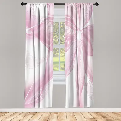 Produktbild von ABAKUHAUS Abstrakt Vorhänge 2 Panel Set für Wohnzimmer Schlafzimmer Dekor, Geometrischer Rauch Wie Gestreifte Sehr Große Blumen Blumenmuster Kunstwerk, 150 cm x 175 cm, Baby Pink