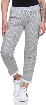 Produktbild von 287 Mississhop Damen Hose Cargohose Blumen Sweatpants Jogginghose Baumwolle Freizeithose Boyfriend Streifen dünn Model 29