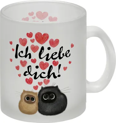 Produktbild von Knuffige Katzen Glas Tasse mit Spruch Ich liebe dich