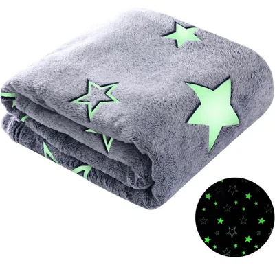 Produktbild von Kuscheldecke Kinder Leuchtet im Dunkeln Stern Grau 120x150cm