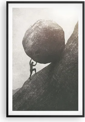 Produktbild von Gerahmtes Poster - Schwarzer Rahmen - Sisyphus Arbeit Stein - 61x91,5 cm - Wand Bild - Wanddeko - Wandbilder - Kunstposter - Wandposter - Bilderrahmen - Bilder - Kunstdruck - P2BPA61x91-5105