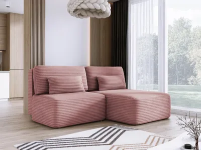 Zdjęcie produktu dla DomoHome Narożnik TILIA 213x158x95cm w kształcie litery L wolnostojący niebieski Prawa strona 150x213cm Funkcja spania i pojemnik na pościel, Wygodna część dzienna w tkaninie TILIA, W komplecie 4 poduszki oparciowe