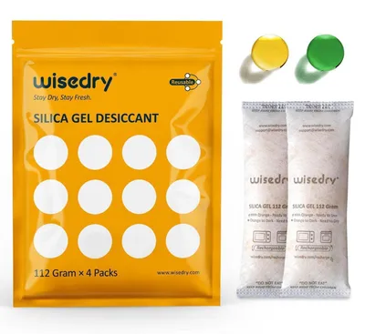 Immagine prodotto di Assorbente in gel di silice, 112g, confezione da 4, con indicatore arancione per contenitori più grandi