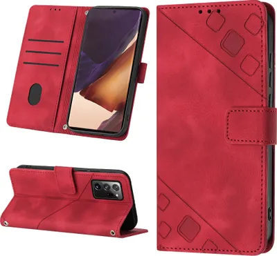 Produktbild von Hülle für Samsung Galaxy Note 20 Ultra Prägung Flip Leder Brieftasche Schutzhülle mit Ständer Rot