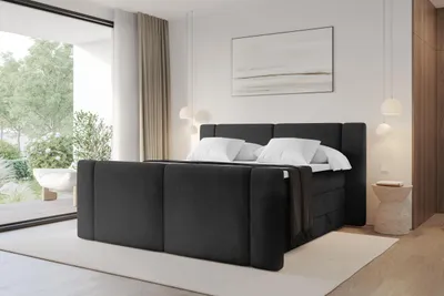 Produktbild von ALTDECOR Boxspringbett mit Fußteil - H3/H4 Matratze und Topper - EVON-Z KING - 200x200 - Schwarz - Doppelbett, Boxbett, Polsterbett mit Bettkasten mit Stauraum und Kopftei