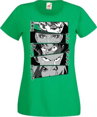 Zdjęcie produktu dla Koszulka Damska Manga Anime Anime Heroes Naruto Goku Luffy Sakura Anime Heroes, Lady 2XL / Zielony