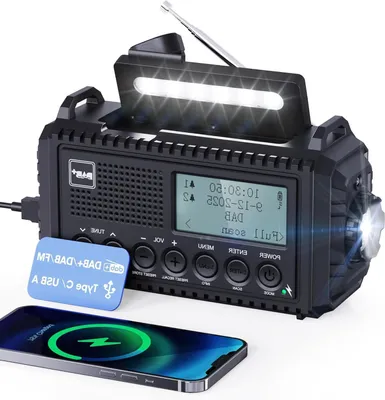 Obrázek produktu pro Přenosné rádio – Nouzové rádio s baterkou – Pro outdoorové aktivity – Pět způsobů nabíjení – Baterie 5000 mAh – Černá barva